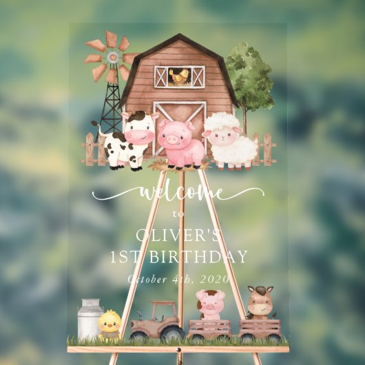 牧場の動物 かわいい動物 1歳の誕生日 アクリルサイン (ニュートラル)