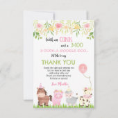 牧場の動物 誕生日 お礼カード 招待状 (正面)