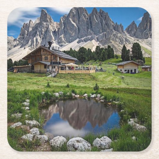 牧場の反射 スクエアペーパーコースター (正面)