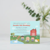 牧場の手伝いをする子供たちの誕生日パーティー招待状 招待状 (スタンド正面)