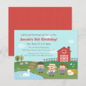 牧場の手伝いをする子供たちの誕生日パーティー招待状 招待状 (正面/裏面)
