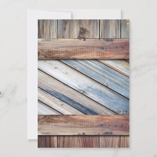 牧場の木材を使用したカウボーイブーツ ウェスタンカントリーウェディング 招待状 (裏面)