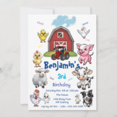 牧場の楽しさ 農場の動物 誕生日パーティー 招待状 (正面)