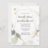 牧場の緑と金の葉の幾何学的な結婚式 招待状 (正面)