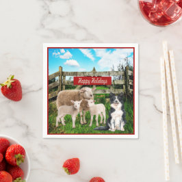 牧場の羊と犬の楽しいホリデーシーズン スタンダードカクテルナプキン
