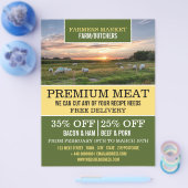牧場の羊、農家と肉屋の広告 チラシ (シングル)