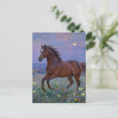 牧場の美しい茶色の馬 ポストカード (スタンド正面)