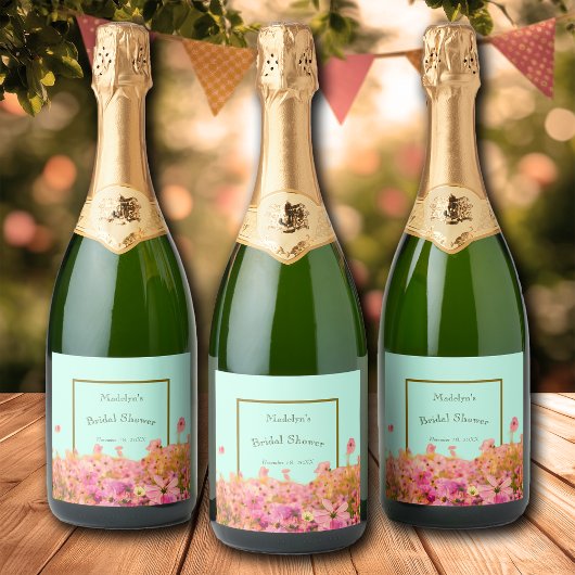 牧場の花をイメージしたブライダルシャワーまたはイベント スパークリングワインラベル