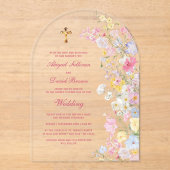 牧場の花 アーチ 宗教的な結婚式 アクリル招待状 (正面)