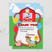 牧場の誕生日動物感謝カード サンキューカード (正面/裏面)