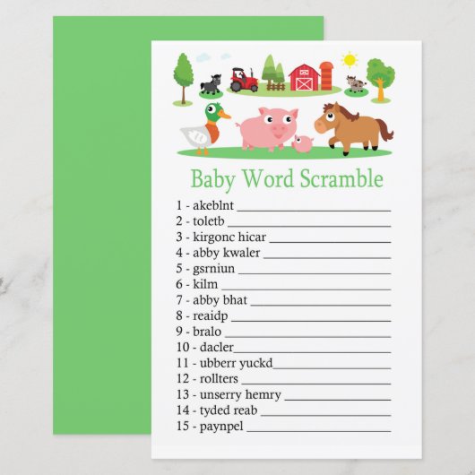 牧場の赤ちゃんの言葉スクランブルゲーム (正面/裏面)