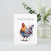 牧場の輝き：水彩の雌鳥、カスタム ポストカード (スタンド正面)