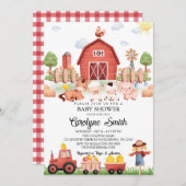 牧場の農場動物のベビーシャワー招待状 招待状 (正面/裏面)