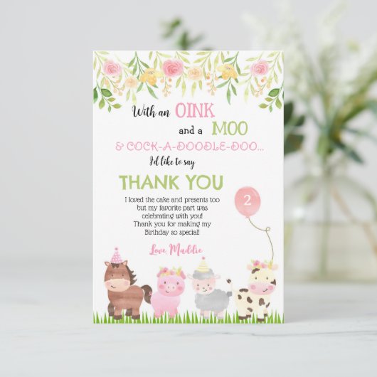 牧場の農場動物の誕生日お礼カード 招待状 (スタンド正面)