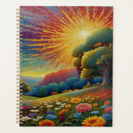 牧場の野生の花のカラフルアート プランナー手帳