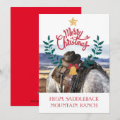 牧場の風景が広がるランチャービジネス クリスマス グリーティングカード (正面/裏面)