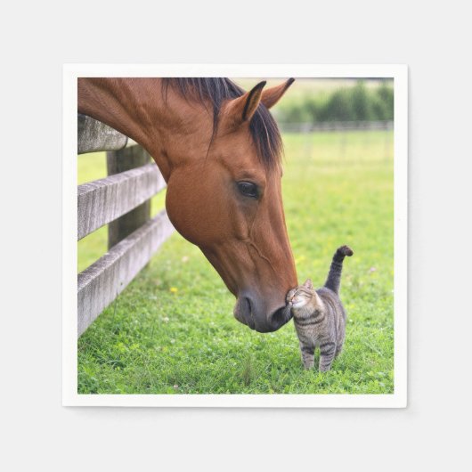 牧場の馬とトラ猫 スタンダードカクテルナプキン (正面)