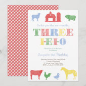 牧場をテーマにしたE-I-E-I-Oの3歳の誕生日パーティー 招待状 (正面/裏面)