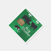 牧場ブラックアンガスキャトルと犬のクリスマス スタンダードカクテルナプキン (角)