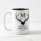 牧場風のモノグラム鹿 ベストマン・ groom へのプロポーズ ツートーンマグカップ (左)