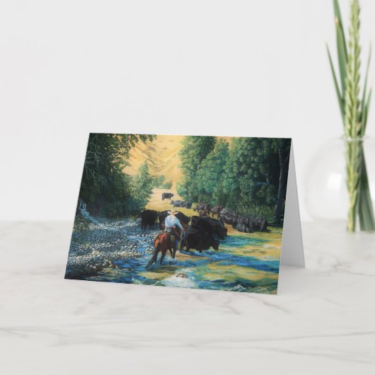 牧場馬およびアンガスの牛群れのドライブおよび川 カード (正面)