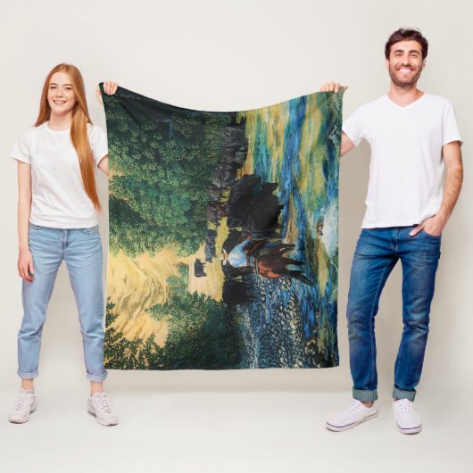 牧場馬、川のアンガスの牛群れはcartooned フリースブランケット (インサイチュ)