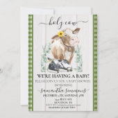 牧場 ホーリーカウ カルベイビー シャワー ギンガムグリーン 招待状 (正面)
