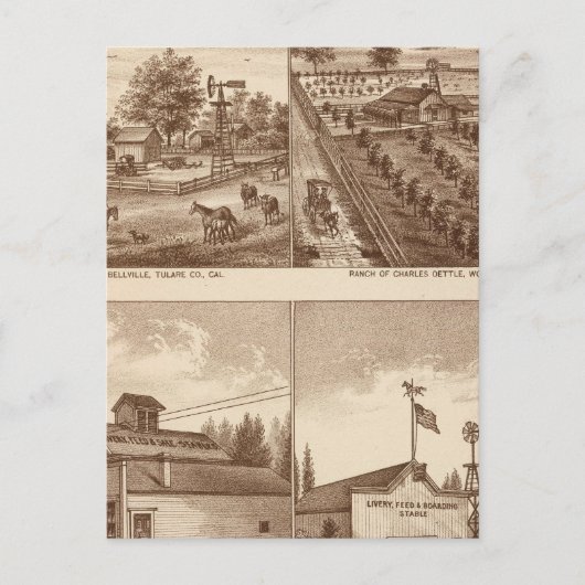 牧場、厩、トゥレア郡、カリフォルニア ポストカード (正面)
