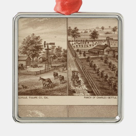 牧場、馬小屋、Tulare Co、Cal メタルオーナメント (正面)