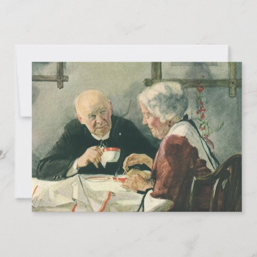 牧師とコーヒーまたは紅茶、ヴィンテージの日常 招待状 (正面)