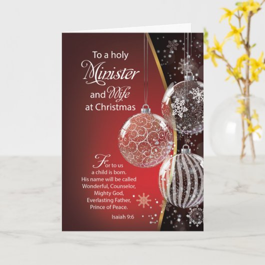 牧師と妻クリスマスバイブル引用文オーナメント カード (黄色い花)