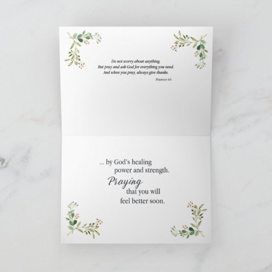 牧師のためのグリーンと花のフレーム お見舞いカード カード (内部)