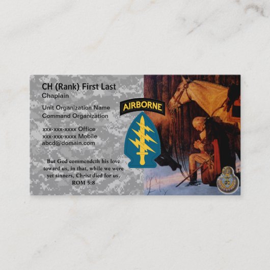 牧師の名刺(ジョージ・ワシントンの祈ること) 名刺 (正面)