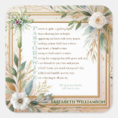 牧師の妻の感謝ギフトの詩パーソナライズされた スクエアシール (正面)