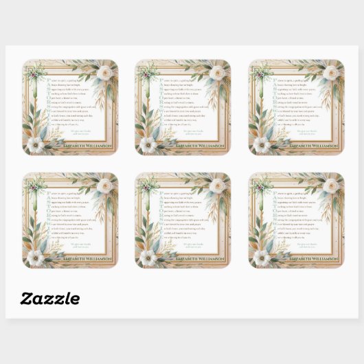 牧師の妻の感謝ギフトの詩パーソナライズされた スクエアシール (シート)