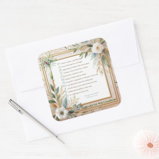 牧師の妻の感謝ギフトの詩パーソナライズされた スクエアシール (封筒)
