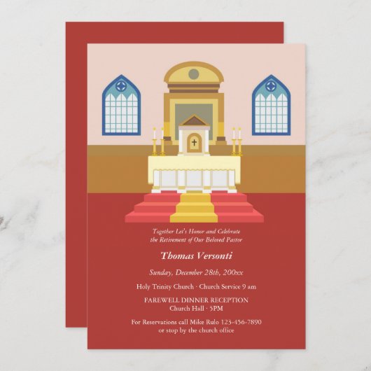 牧師の退任パーティーへの招待状 招待状 (正面/裏面)