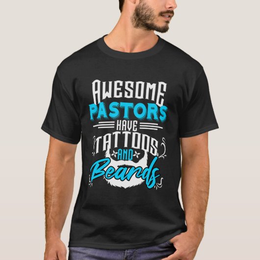 牧師ひげタトゥー調整おもしろいパパ感謝 Tシャツ (正面)