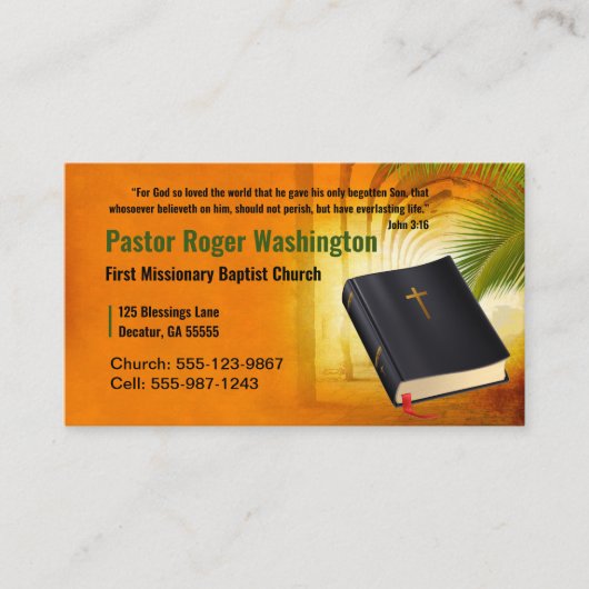 牧師またはディーコン聖書教会の名刺 名刺 (正面)