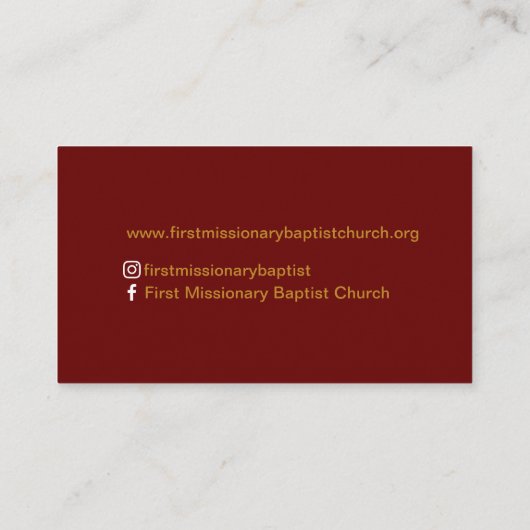 牧師またはディーコン聖書教会の名刺 名刺 (裏面)