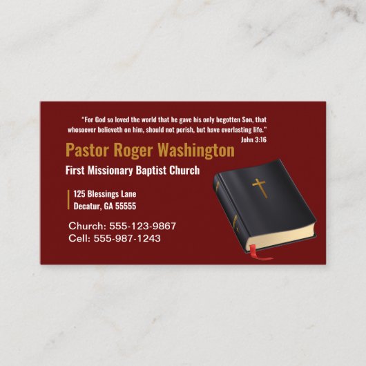 牧師またはディーコン聖書教会の名刺 名刺 (正面)