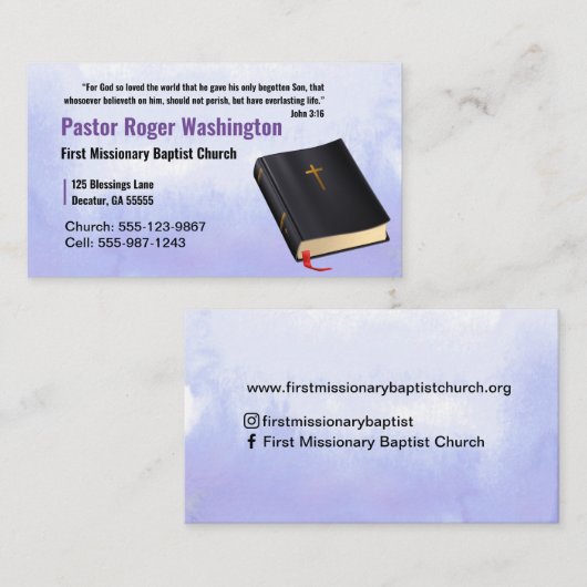 牧師またはディーコン聖書教会の名刺 名刺 (正面/裏面)
