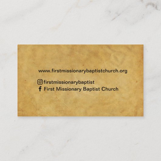 牧師またはディーコン聖書教会の名刺 名刺 (裏面)