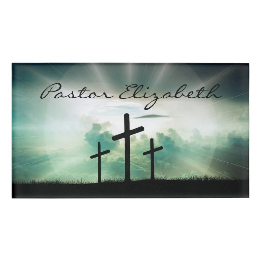 牧師キリスト教教会クロスモノグラム名バッジ 名札 (正面)