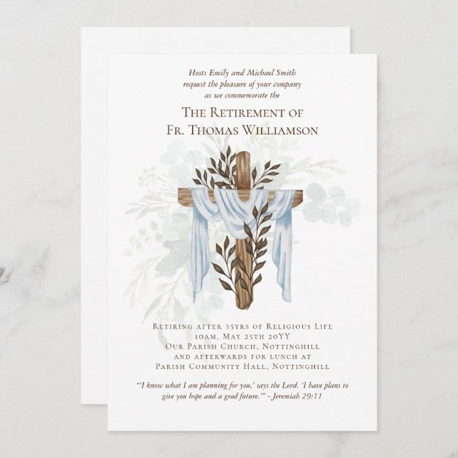 牧師デアコン牧師の退職招待状 (正面/裏面)