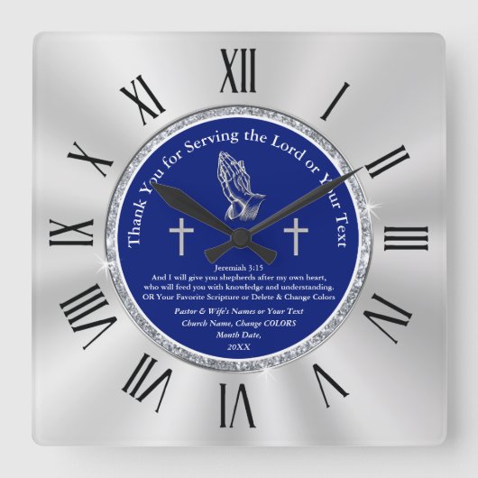 牧師パーソナライズされた賞状アイディア スクエア壁時計 (正面)
