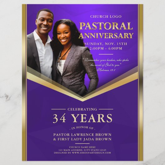 牧師就任記念 紫と金フレームの教会 チラシ (正面)