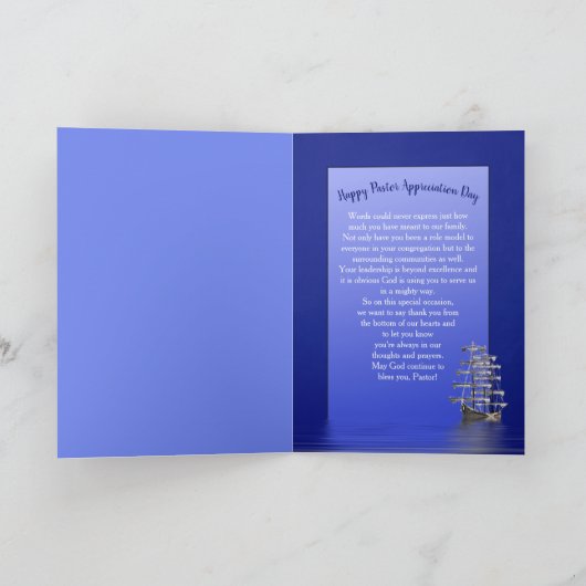 牧師感謝の日、多くの帆を備えた船、雲 カード (内部)