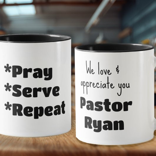 牧師感謝 Pray Serve Repeat カスタムデザイン マグカップ