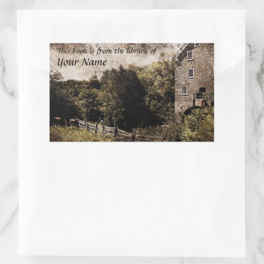 牧歌図書館ステッカー蔵書票 長方形シール (バッグ)